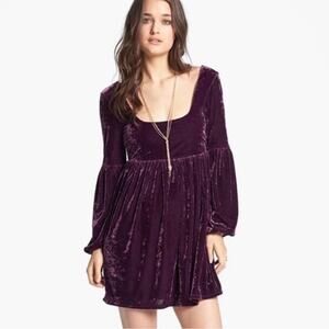 FREE PEOPLE "Oh So Easy" Velvet Babydoll Dress Purple Women’s Size M